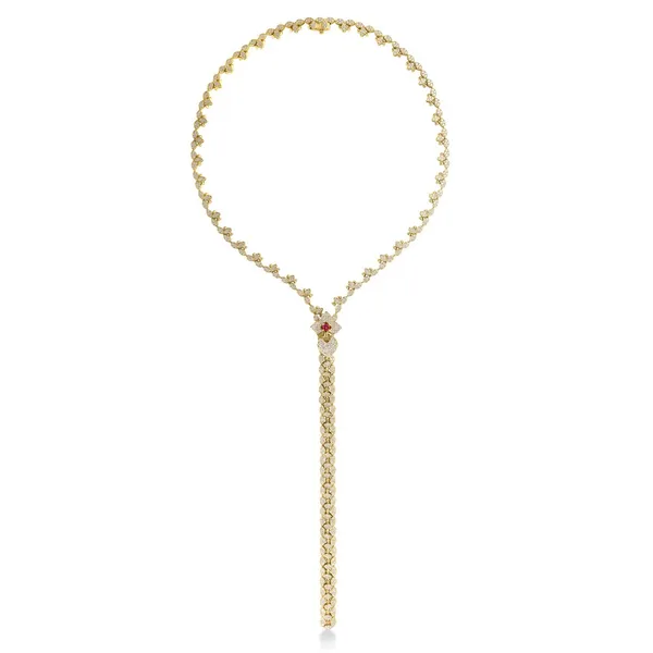 18K Yellow Gold Venetian Princess Diamond & Rubellite Zipper Necklace Carats Mcallen, TX