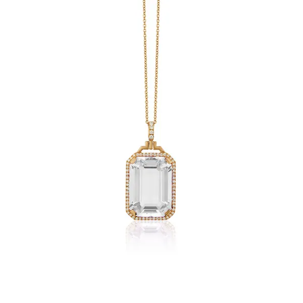 GOSSIP ROCK CRYSTAL EMERALD CUT PENDANT WITH DIAMOND IN 18K YELLOW GOLD Carats Mcallen, TX