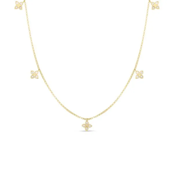 ROBERTO COIN 18K Y 5 STN DANGLING DIAMOND FLOWER NECKLACE Carats Mcallen, TX