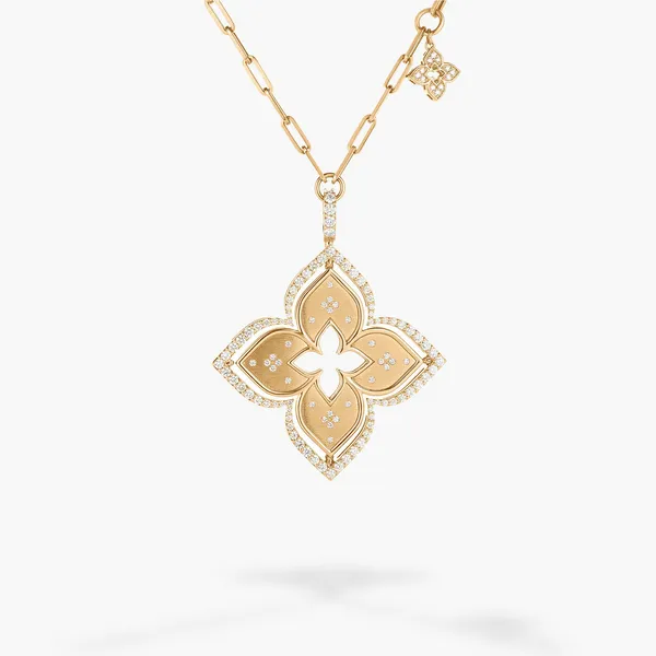 Venetian Princess Mother of Pearl and Diamond Flower Pendant Necklace in 18K Yellow Gold Image 2 Carats Mcallen, TX