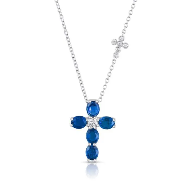 Uneek Precious Collection Cross Round Blue Sapphire Religious Pendant Carats Mcallen, TX