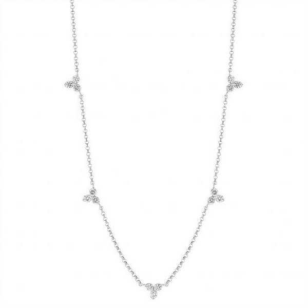 18K WHITE GOLD DIAMONDS BY THE INCH 5 STATION FLOWER NECKLACE Carats Mcallen, TX