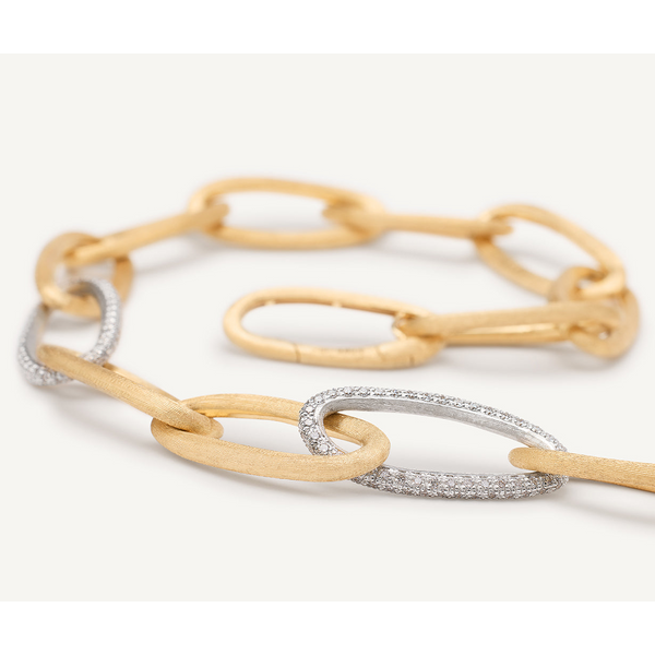 Jaipur Gold 18K Yellow Gold Oval Link Necklace with Pavé Diamond Links Image 3 Carats Mcallen, TX