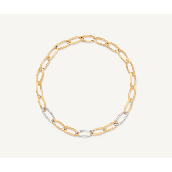 Jaipur Gold 18K Yellow Gold Oval Link Necklace with Pavé Diamond Links Carats Mcallen, TX