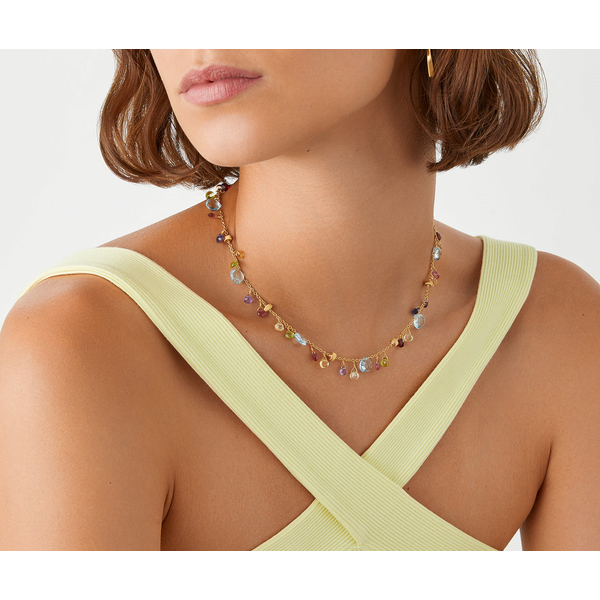 Paradie 18K Yellow Gold Single Strand Gemstone Necklace with Blue Topaz Accents Image 2 Carats Mcallen, TX