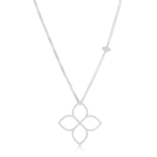 8K WHITE GOLD DIAMOND PRINCESS LARGE OUTLINE FLOWER LONG NECKLACE D=4.20CTS Carats Mcallen, TX