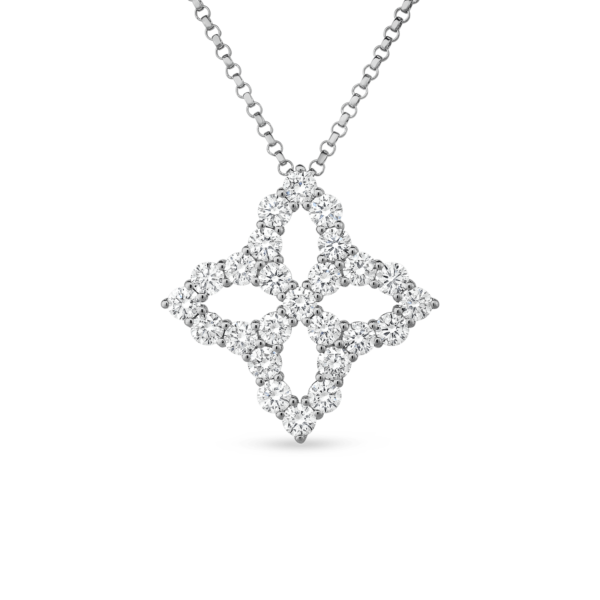18K W DIAMOND PRINCESS OUTLINE FLOWER NECKLACE LRG Carats Mcallen, TX