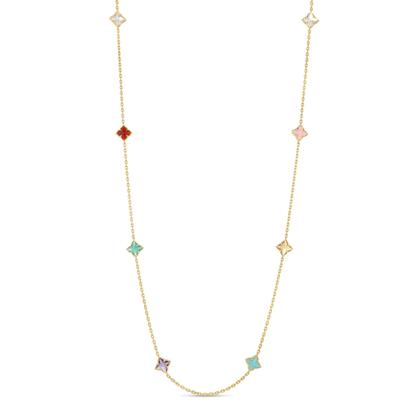 18K YELOW GOLD VENETIAN PRINCESS CARNIVAL MIXED STONES FLOWER STATION NECKLACE Carats Mcallen, TX