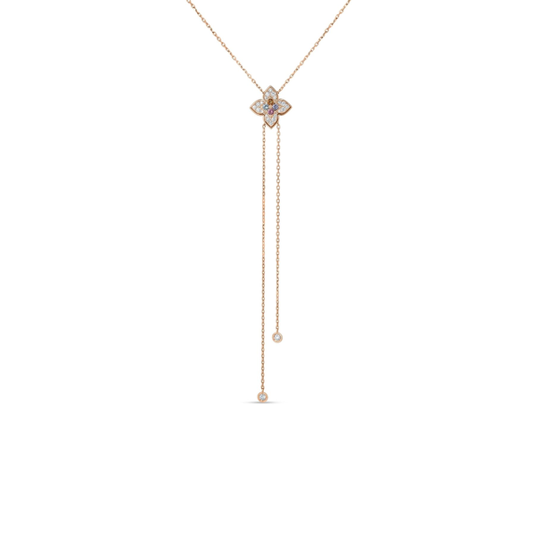 18K ROSE GOLD VENETIAN PRINCESS CARNIVAL DIAMOND AND MIXED STONES (BLUE TOPAZ, CITRINE, RUBELLITE, & TANZANITE) LARIAT NECKLACE Carats Mcallen, TX