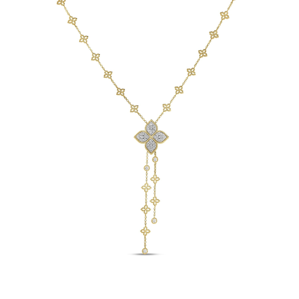 18K YELLOW GOLD PRINCESS FLOWER DIAMOND LARIAT NECKLACE Carats Mcallen, TX