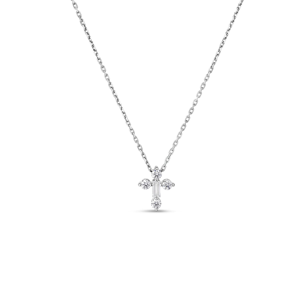 18K WHITE GOLD DIAMOND PRINCESS MINI MIXED CUT CROSS NECKLACE Carats Mcallen, TX