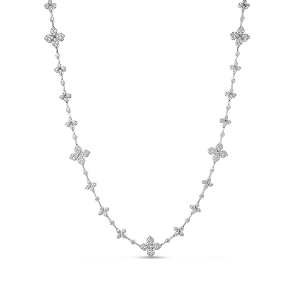 18K WHITE GOLD LOVE IN VERONA PAVE DIAMOND ALTERNATING FLOWERS NECKLACE Carats Mcallen, TX
