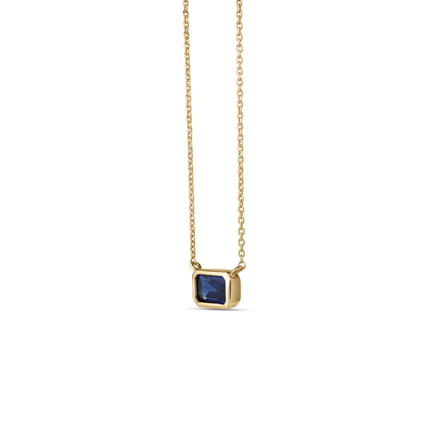 18K YELLOW GOLD TINY TREASURES EMERALD CUT BLUE SAPPHIRE NECKLACE Image 2 Carats Mcallen, TX