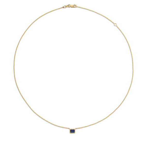 18K YELLOW GOLD TINY TREASURES EMERALD CUT BLUE SAPPHIRE NECKLACE Image 3 Carats Mcallen, TX