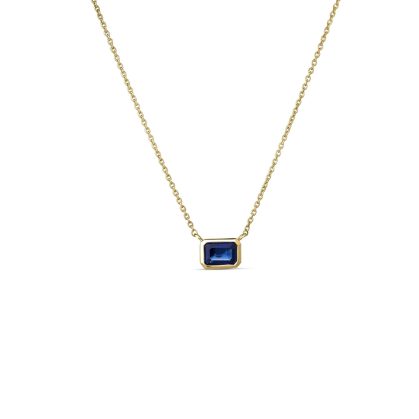 18K YELLOW GOLD TINY TREASURES EMERALD CUT BLUE SAPPHIRE NECKLACE Carats Mcallen, TX