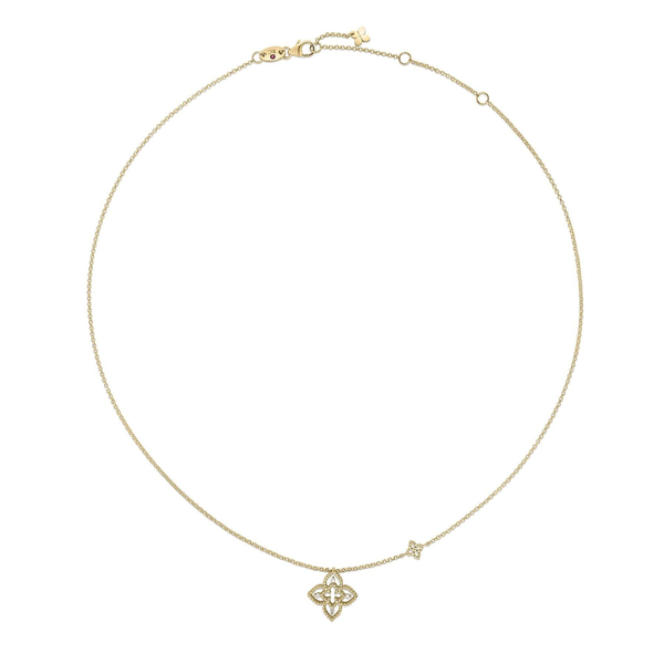18K YELLOW GOLD PRINCESS FLOWER PETITE OPEN FRAME DIAMOND NECKLACE Image 2 Carats Mcallen, TX