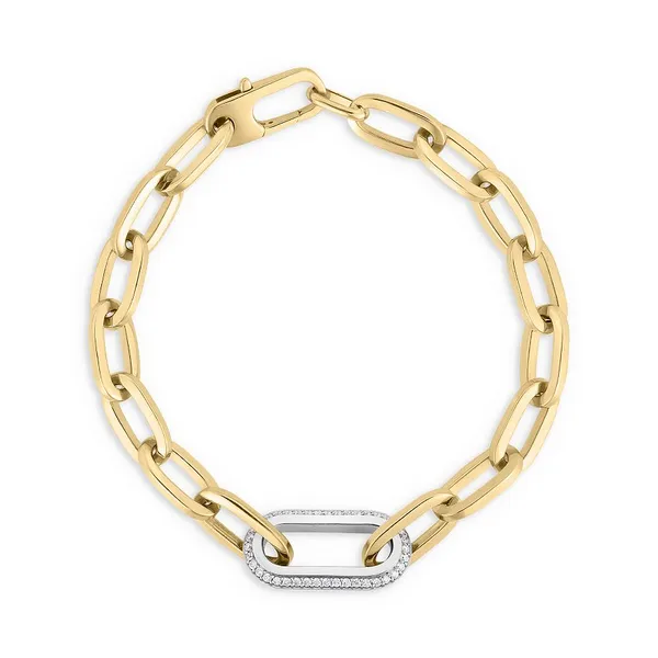 ROBERTO COIN 18K YELLOW/WHITE DESIGNER GOLD SINGLE LARGE DIAMOND LINK PAPERCLIP BRACELET Carats Mcallen, TX