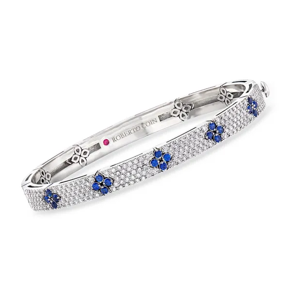 18K WHITE GOLD LOVE IN VERONA PAVE DIAMOND & BLUE SAPPHIRE BANGLE Carats Mcallen, TX