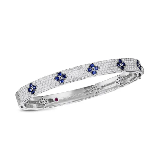 18K WHITE GOLD LOVE IN VERONA PAVE DIAMOND & BLUE SAPPHIRE BANGLE Carats Mcallen, TX