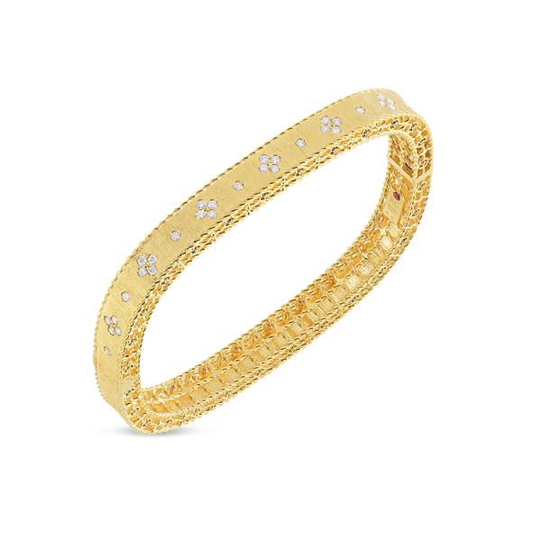 18K GOLD PRINCESS SATIN FLEUR DE LIS DIAMOND SLIM BANGLE Carats Mcallen, TX