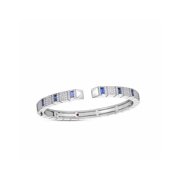 ROBERTO COIN 18 K WHITE GOLD DIAMONDS AND BLUE SAPPHIRE OBELISCO BANGLE 45X55 D=1.20 Carats Mcallen, TX