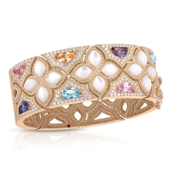 ROBERTO COIN 18K R DIA MOP BLUE TOPAZ VENETIAN PRINCESS BANGLE Carats Mcallen, TX