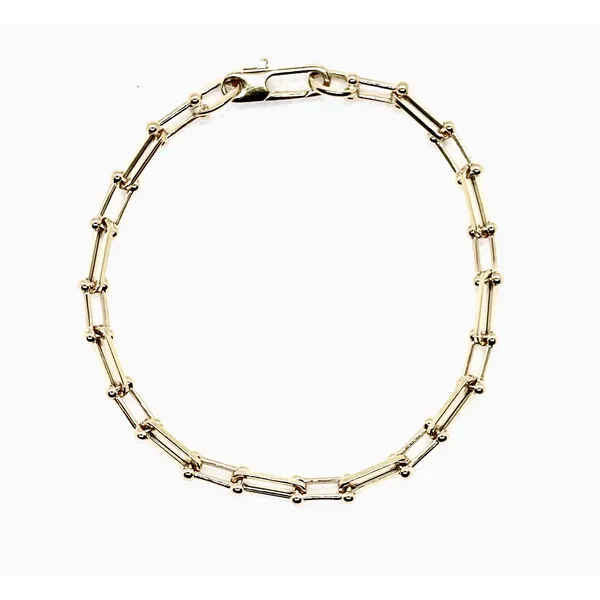 18K YELLOW DESIGNER GOLD ALTERNATING BEADED END & PAPERCLIP LINK BRACELET Carats Mcallen, TX