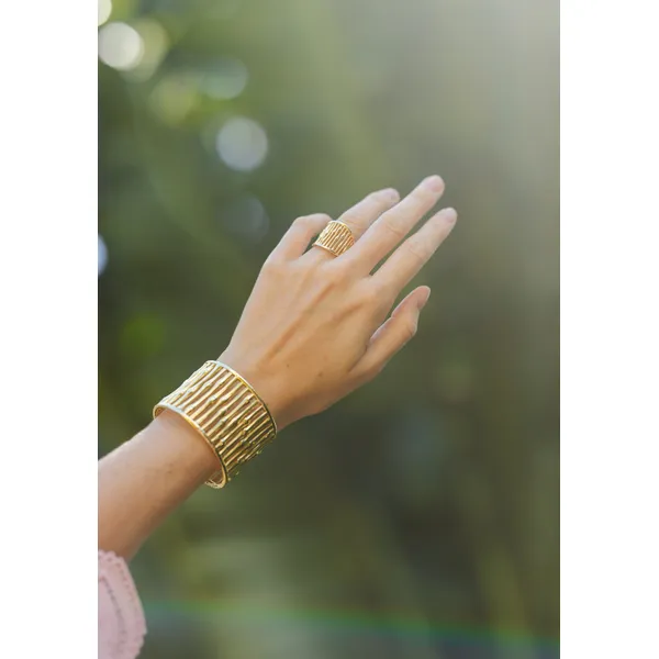 18K Gold Plated Bamboo Wide Cuff Bracelet Image 2 Carats Mcallen, TX