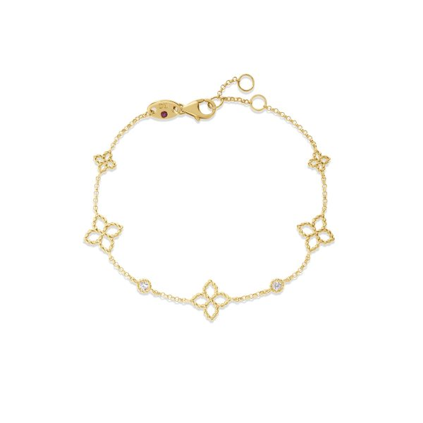 ROBERTO COIN 18K YELLOW GOLD PRINCIPESSA DIAMOND & FLOWER STATION BRACELET Carats Mcallen, TX
