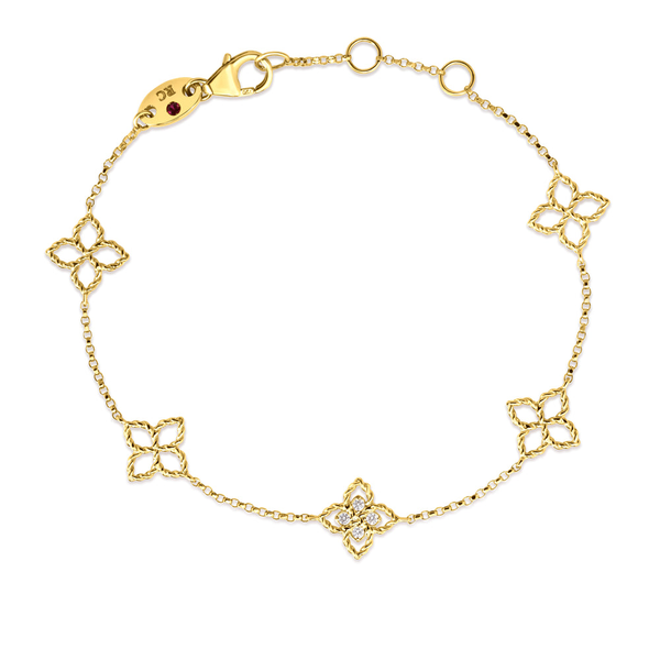 18K YELLOW GOLD PRINCESS FLOWER 5 STATION BRACELET Carats Mcallen, TX