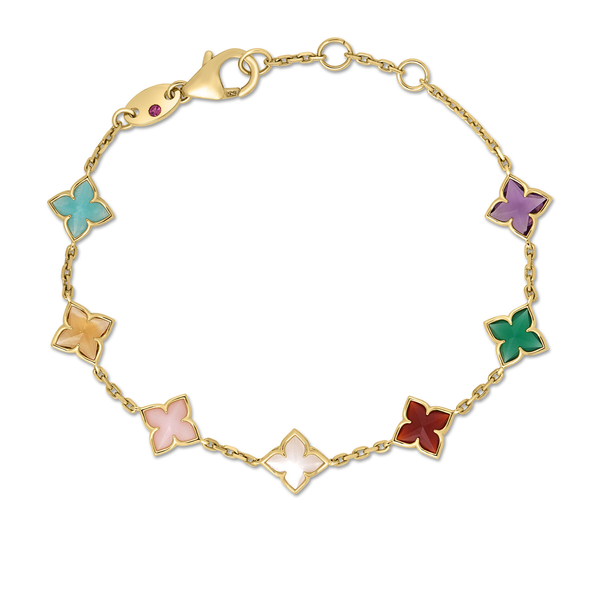 18K YELLOW GOLD VENETIAN PRINCESS CARNIVAL MIXED STONES (AMAZONITE, AMETHYST, CITRINE, GREEN AGATE, MOTHER OF PEARL, PINK OPAL, & RED AGATE) FLOWER ST Carats Mcallen, TX