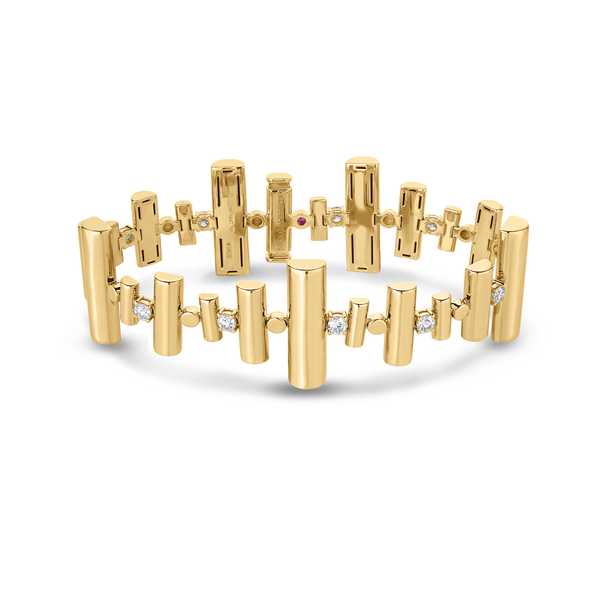 18K YELLOW GOLD DOMINO ALTERNATING LINK DIAMOND BRACELET Carats Mcallen, TX