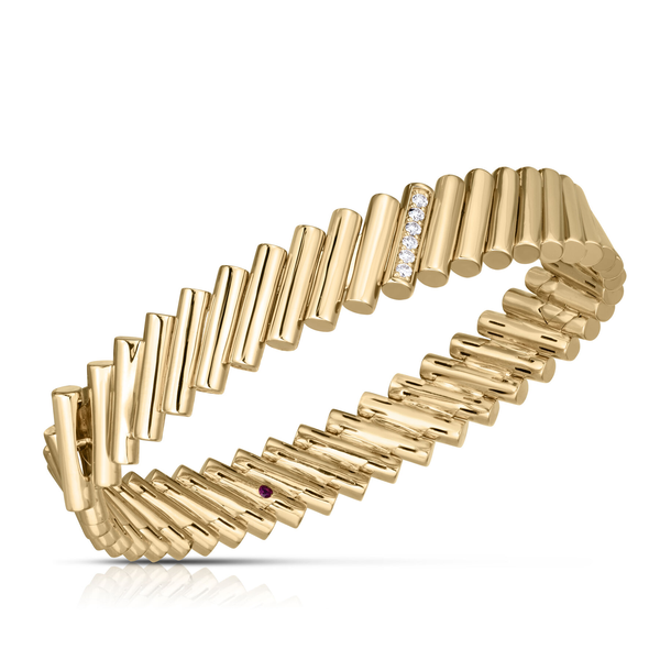 18K YELLOW GOLD DOMINO DIAMOND ACCENT BANGLE Carats Mcallen, TX