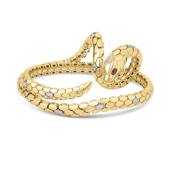 ROBERTO COIN 18K YELLOW GOLD COBRA DIAMOND SNAKE CUFF BANGLE AND RING Image 2 Carats Mcallen, TX