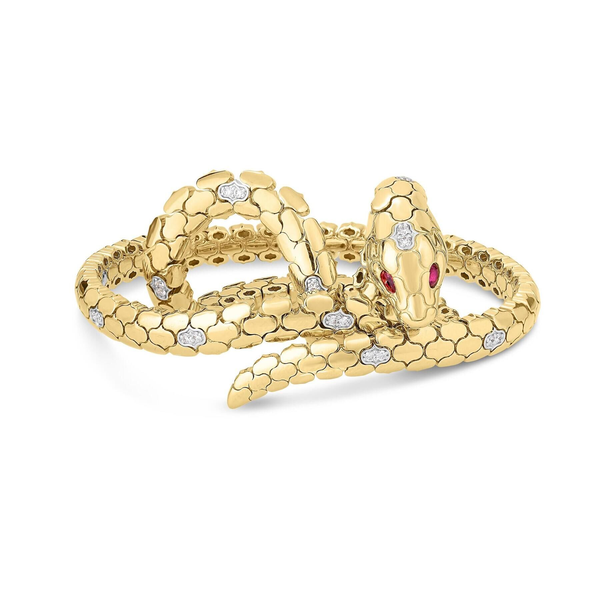 ROBERTO COIN 18K YELLOW GOLD COBRA DIAMOND SNAKE CUFF BANGLE AND RING Image 3 Carats Mcallen, TX