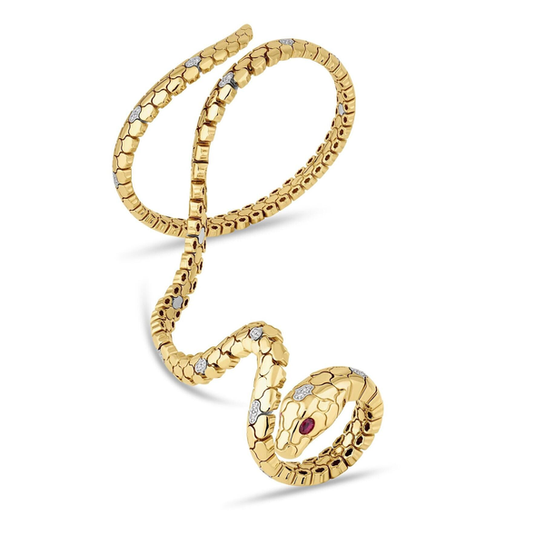 ROBERTO COIN 18K YELLOW GOLD COBRA DIAMOND SNAKE CUFF BANGLE AND RING Carats Mcallen, TX