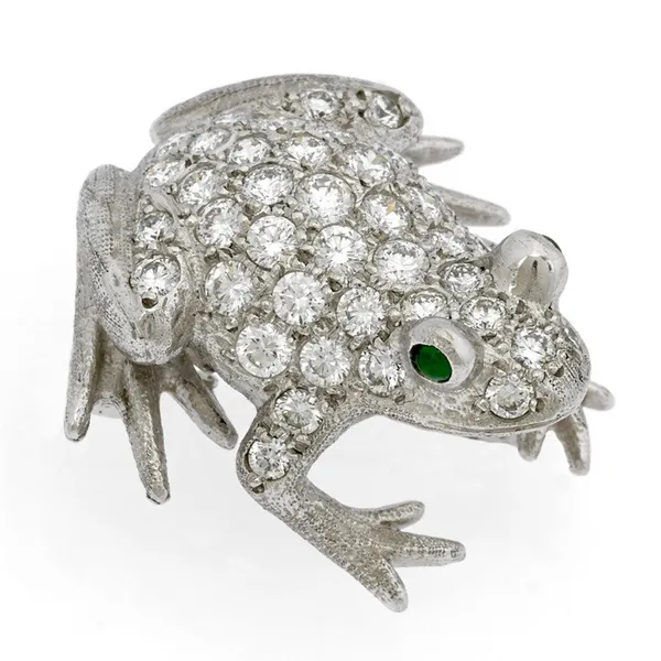 White Gold Diamond & Emerald Frog Brooche Carats Mcallen, TX