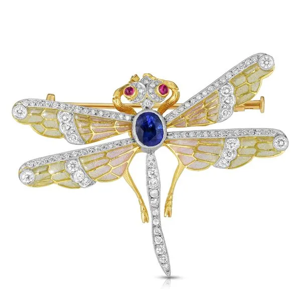 CICADA  DIAMOND SAPPHIRE ENAMEL DRAGONFLY BROOCH Carats Mcallen, TX
