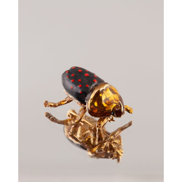 INSECTARIUM MALE SCARAB BROOCH EL IN BRASS - Dark Grey with Red Polka Dots Carats Mcallen, TX