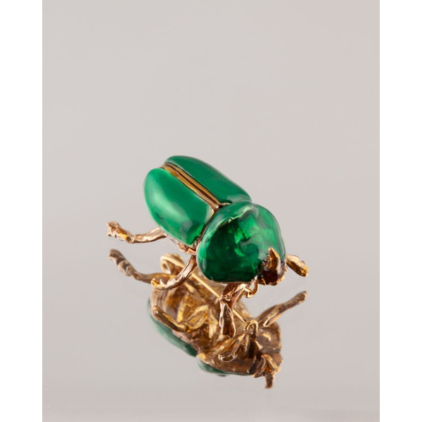 INSECTARIUM - MALE SCARAB BROOCH IN BRASS & EMERALD GREEN ENAMEL Carats Mcallen, TX