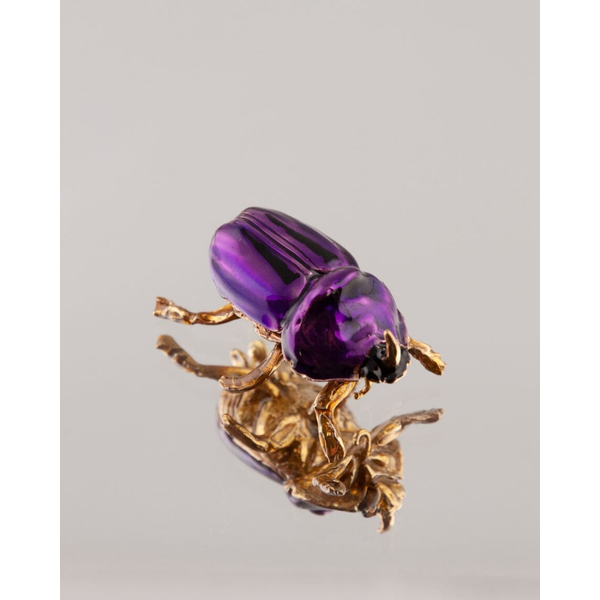 INSECTARIUM - MALE SCARAB BROOCH IN BRASS & PURPLE ENAMEL Carats Mcallen, TX