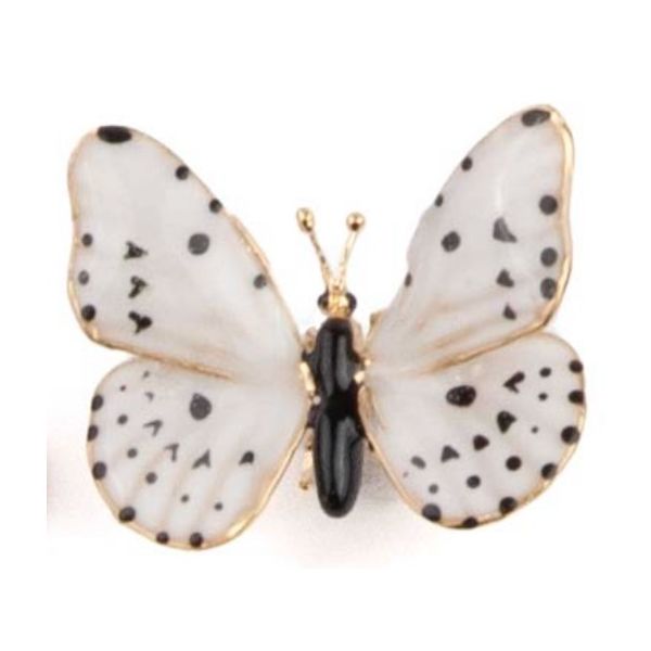 BUTTERFLY BROOCH S IN BRASS W/24K YG & WHITE ENAMEL & BLACK POLKA DOTS Carats Mcallen, TX