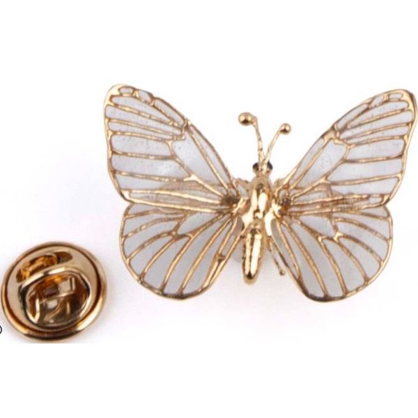Brooch Small Butterfly 01, Clear Enamel w/24k YG Overlay Carats Mcallen, TX