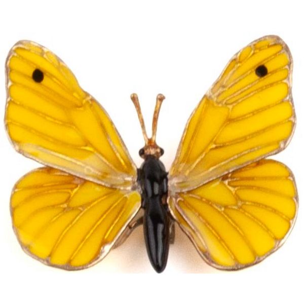 Medium Butterfly Yellow Brooch, in brass w/24k yg overlavy & yellow enamel Carats Mcallen, TX