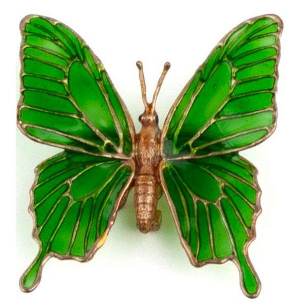 Medium Butterfly 02 Green brooch, brass w/18k yg overlay & green enamel Carats Mcallen, TX