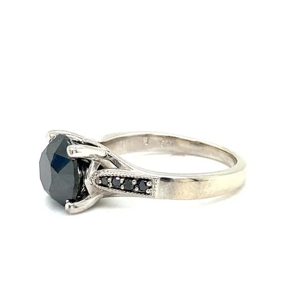 14 Karat White Gold Black Diamond Estate Engagement Ring Image 2 Carroll / Ochs Jewelers Monroe, MI