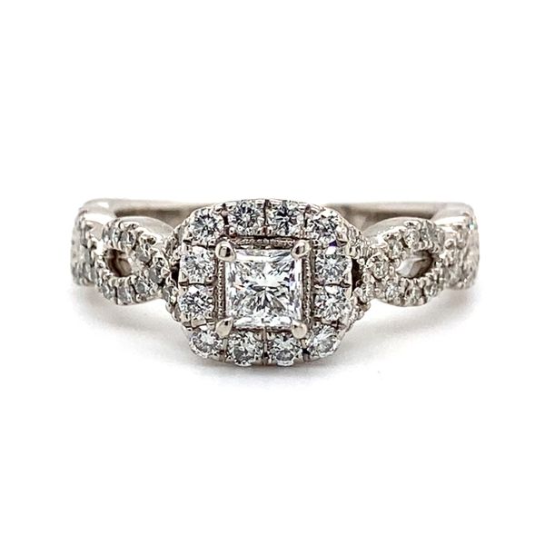 14K White Gold Princess Diamond Halo Twist Band Engagement Ring Carroll / Ochs Jewelers Monroe, MI