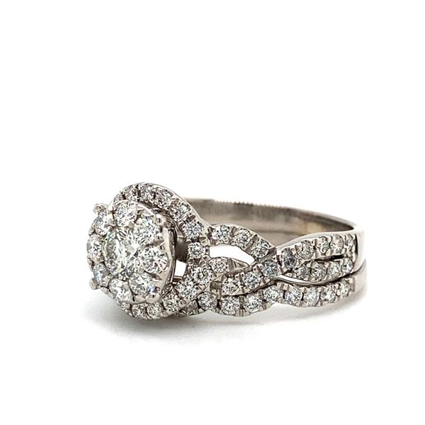 14K White Gold Diamond Halo Twist Engagement Ring Image 2 Carroll / Ochs Jewelers Monroe, MI