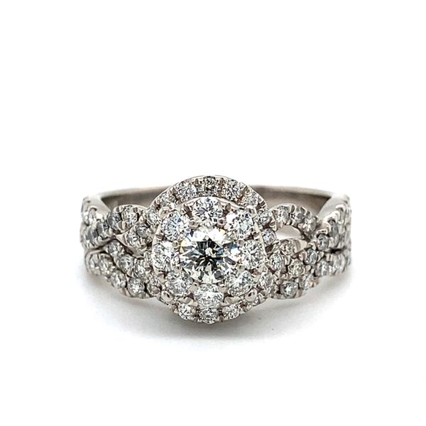 14K White Gold Diamond Halo Twist Engagement Ring Carroll / Ochs Jewelers Monroe, MI