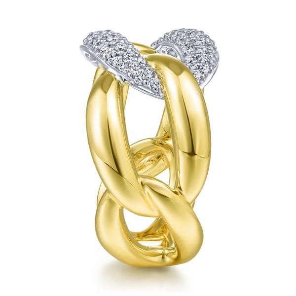 14K White-Yellow Gold Large Chain Link Diamond Station Ring Image 3 Carroll / Ochs Jewelers Monroe, MI